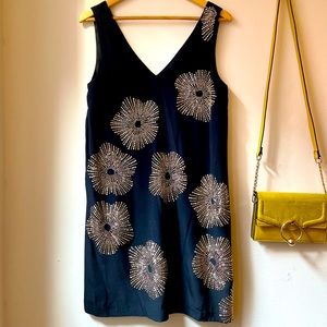 Black sheath dress with gold flower decal - size 8